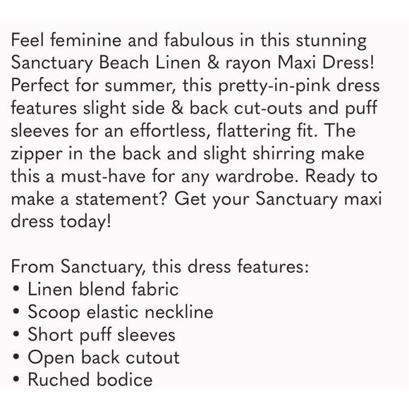 NWT SANCTUARY Maxi Dress Medium Pink Linen Open Back Scoop Neck Lined $129 MSRP - Picture 8 of 14